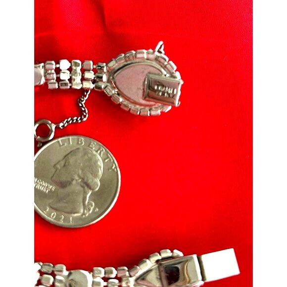 Vintage Kramer Of New York Bracelet Silver Tone Clear Rhinestone Safety Chain 7" - Picture 7 of 11